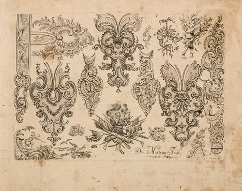 Plate Eight from Nouveavx Desseins D'Arquebvseries by Gilles Demarteau, print, 1743