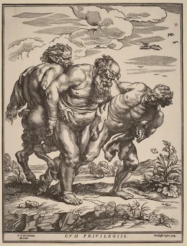 Silenus Accompanied by a Satyr and a Faun by Christoffel Jegher
Peter Paul Rubens, print, 1635