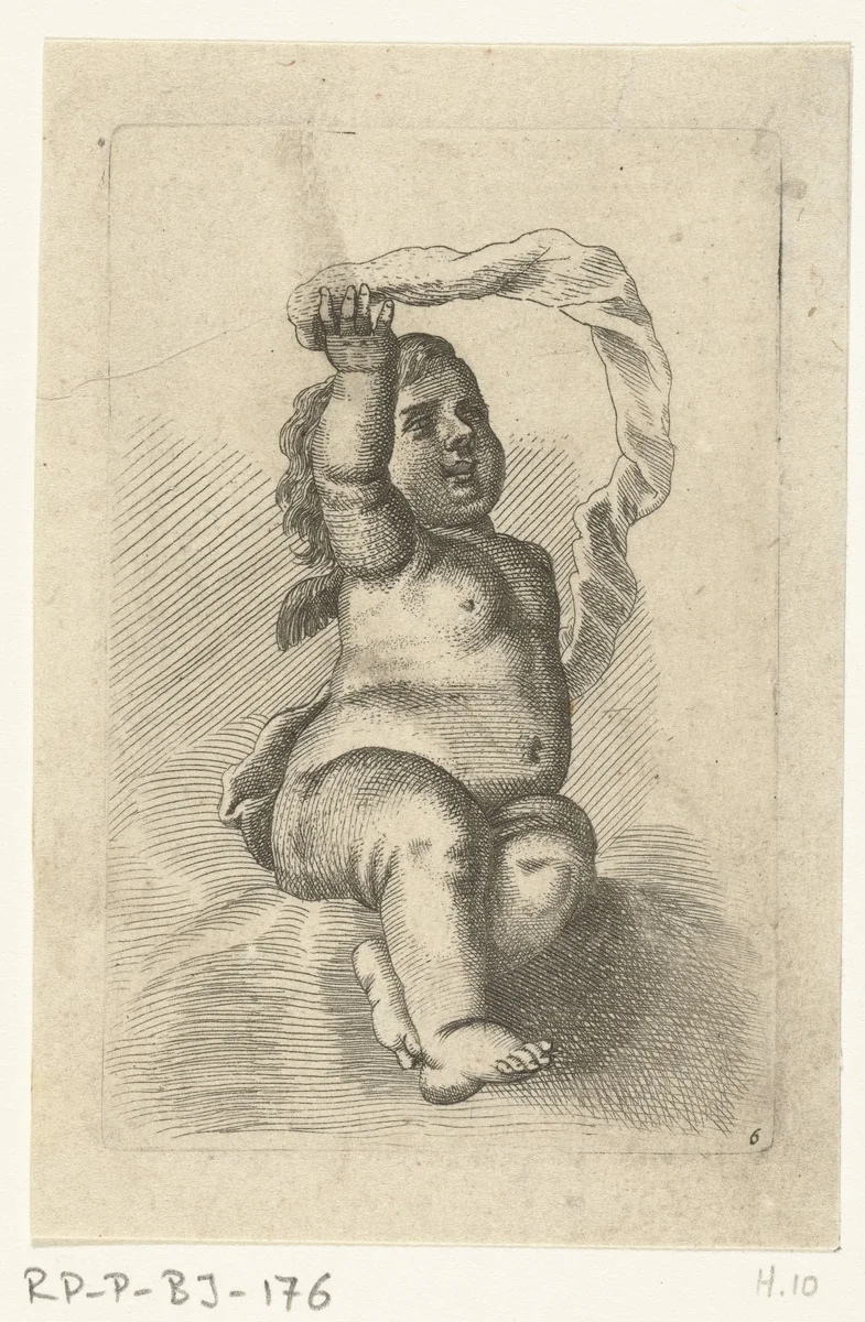 Engeltje met lint by Pieter van Avont, print, 1630-1652