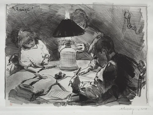 Around the Lamp by Auguste Louis Lepère, print, 1891