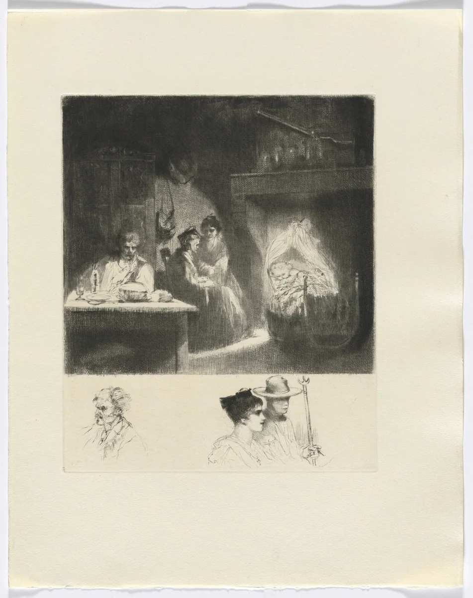 Frédéric Mistral: Mémoires et Recits by Frédéric Mistral: family scene/ bust of three figures (insert after p. 48) by Auguste Brouet, other, 1937