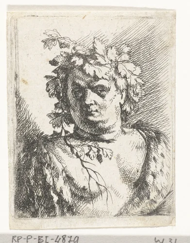 Buste van Bacchus met krans van wijnrank by Jan Gerritsz. van Bronckhorst, print, 1613-1661