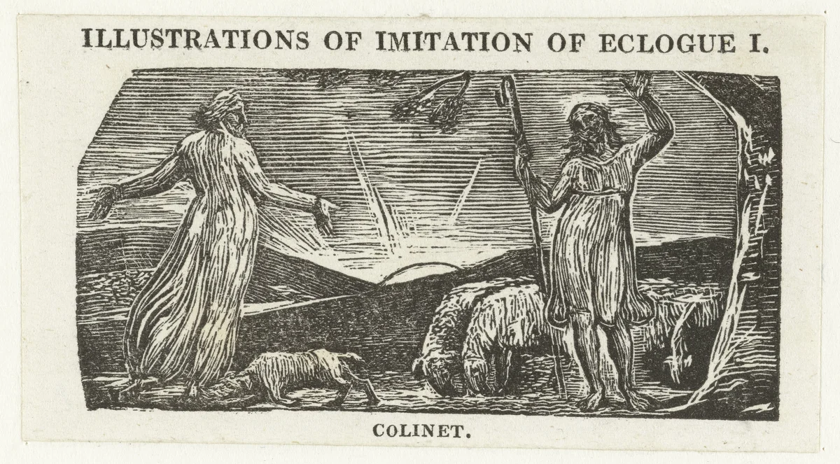 Thenot discussieert met Colinet by William Blake, print, 1820-1821