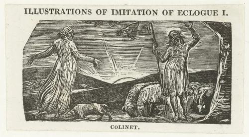 Thenot discussieert met Colinet by William Blake, print, 1820-1821