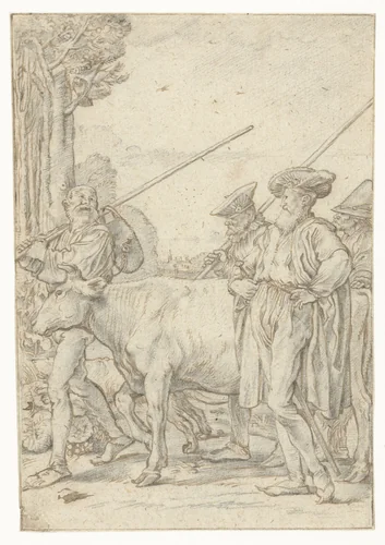 Baljuw laat de koe wegvoeren by Willem Pietersz Buytewech, drawing, 1618