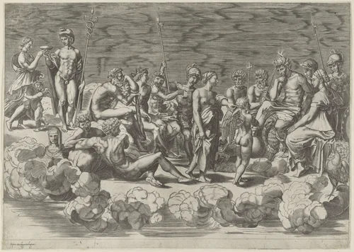 Verzameling der Goden op de Olympus by Unknown, print, 1515-1565