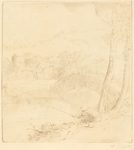 Little Angler (Le petit pecheur a la ligne) by Alphonse Legros, print, 1837-1911