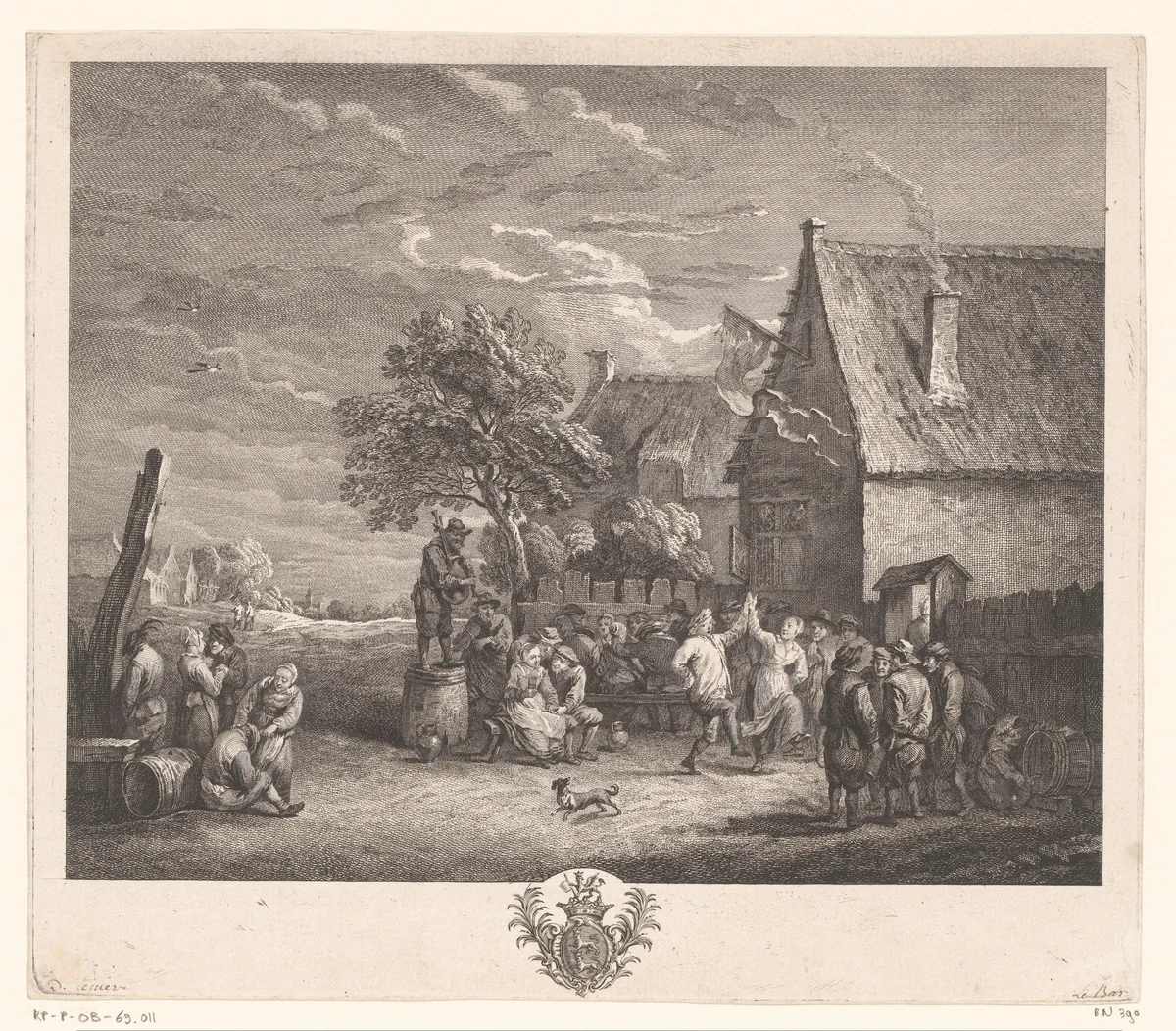 Boerenfeest voor een herberg by Jacques-Philippe Le Bas, print, 1747