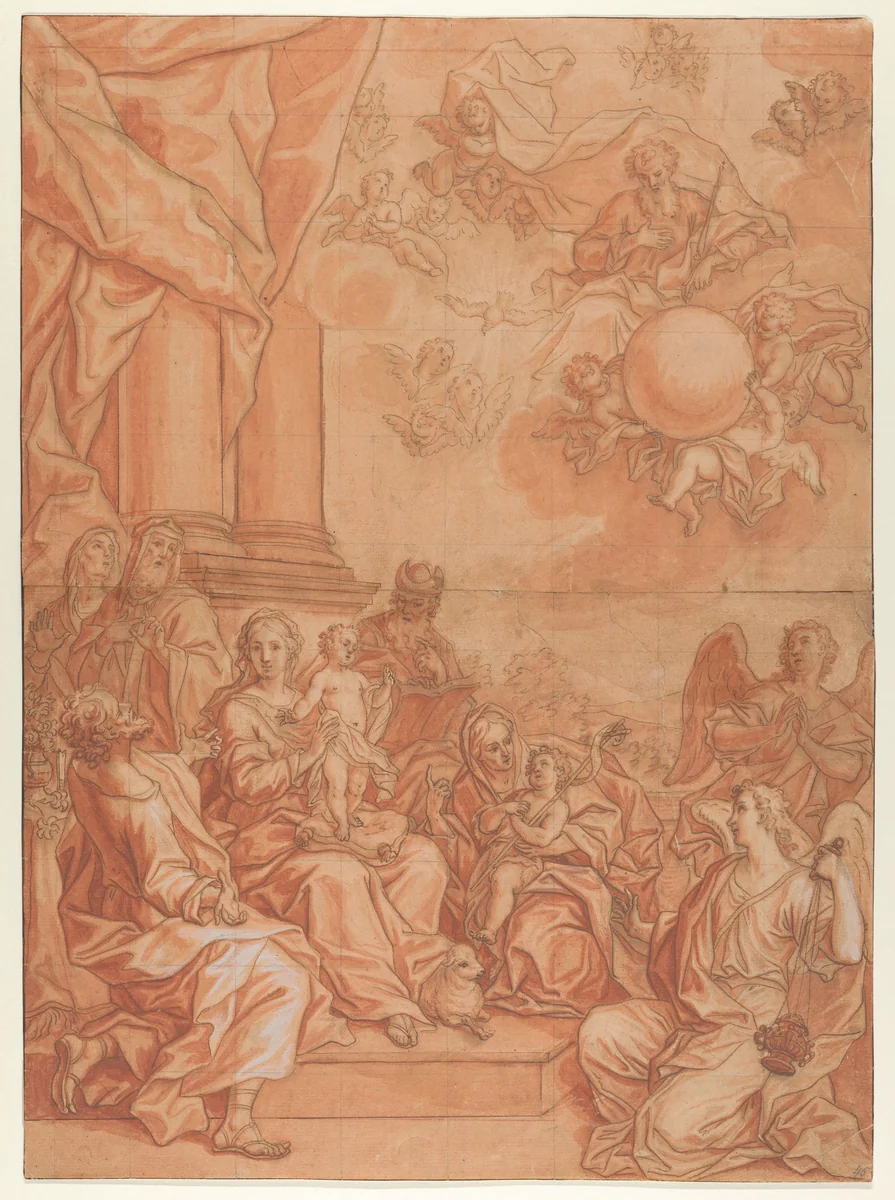 The Virgin and Child with Saints and Angels, and God the Father in the Sky by Johann Lorenz Haid, drawing, 1722-1750