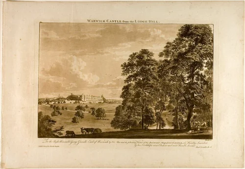 Warwick Castle from the Lodge Hill, plate 1 by Paul Sandby, print, 1776