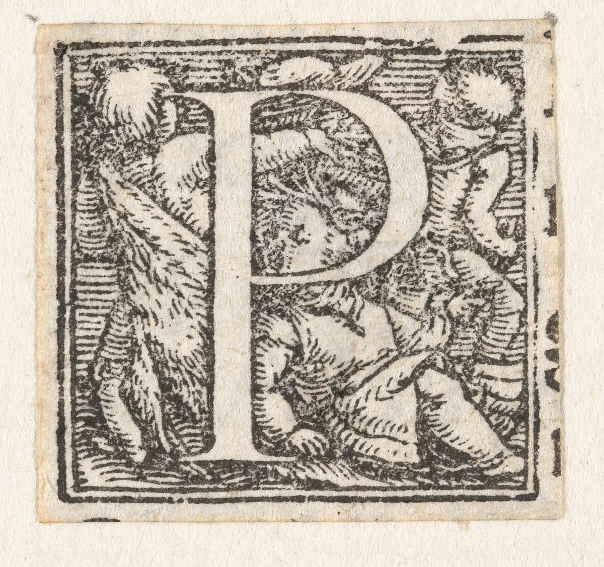 Letter P met drie staande kinderen en zittend kind by Hans Holbein, print, 1522-1526
