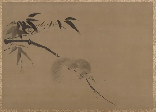 Squirrel on Bamboo by Kano Tan'yū (狩野探幽), painting, 1640-1660