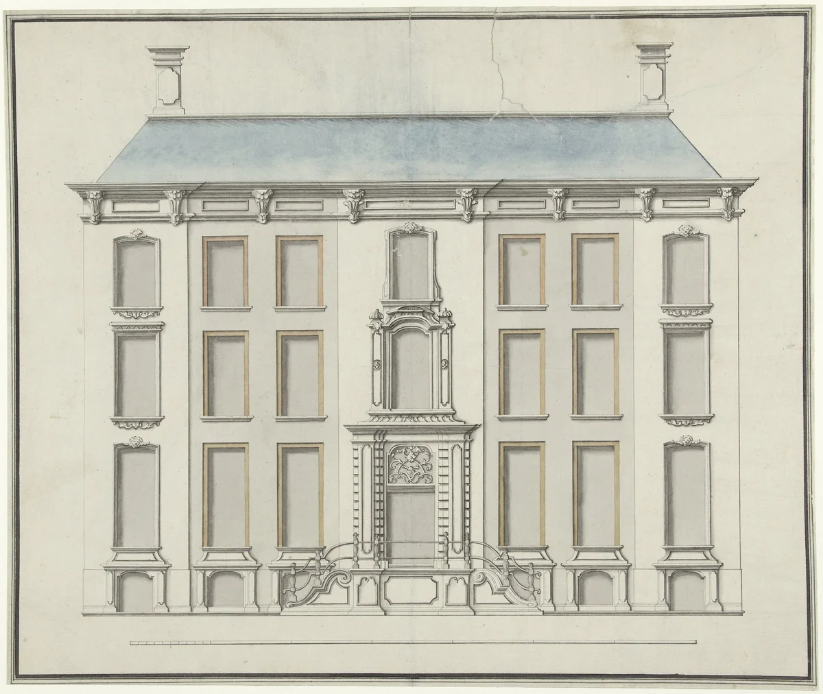 Voornaam woonhuis met hoge stoep by Joseph Massol, drawing, 1752-1767