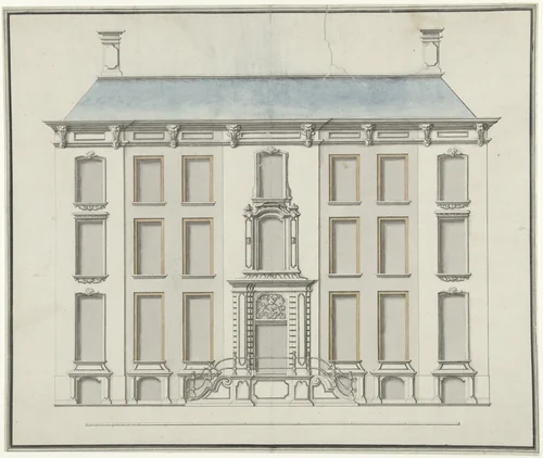 Voornaam woonhuis met hoge stoep by Joseph Massol, drawing, 1752-1767
