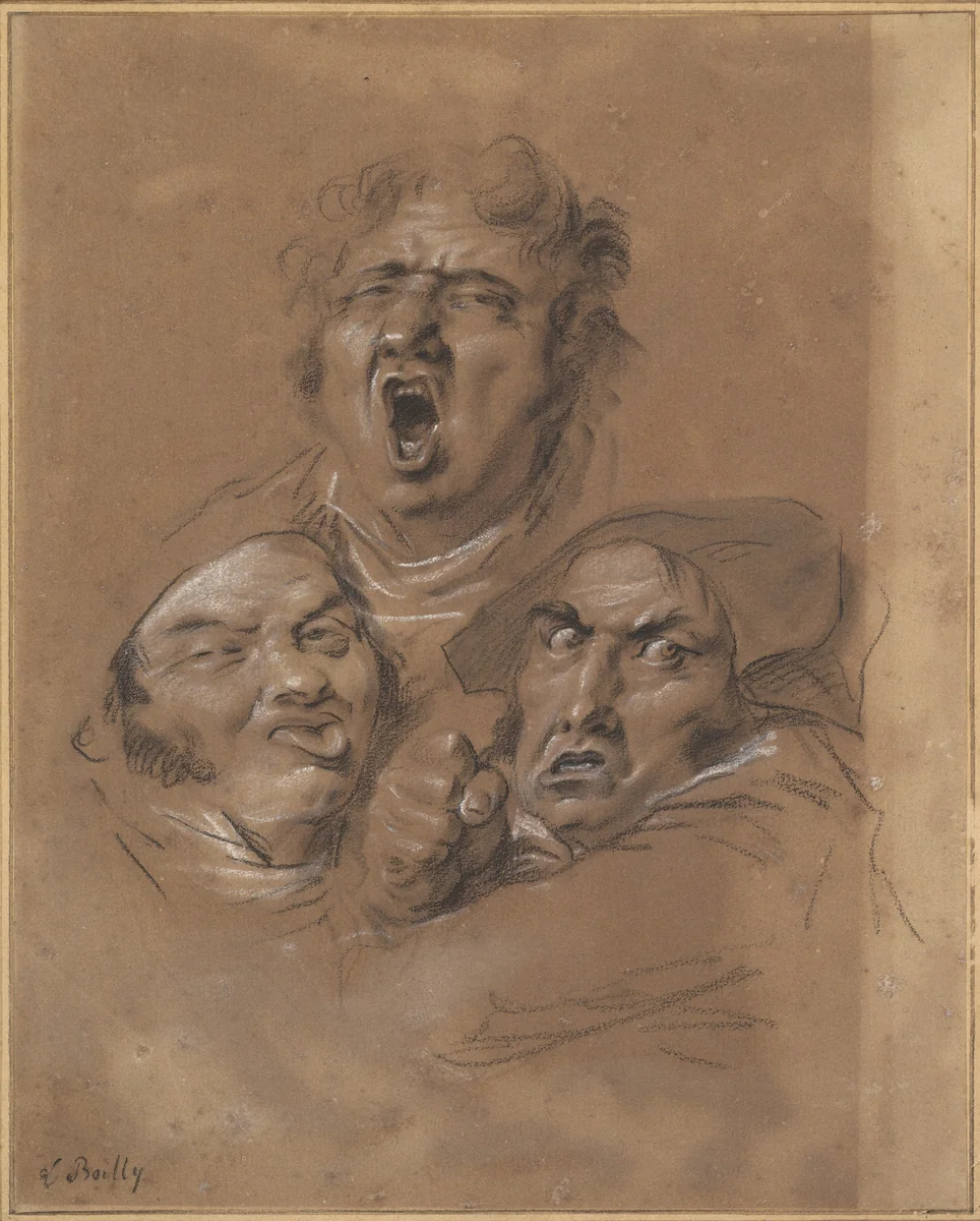 Study of Three Heads by Louis-Léopold Boilly, drawing, 1818-1828