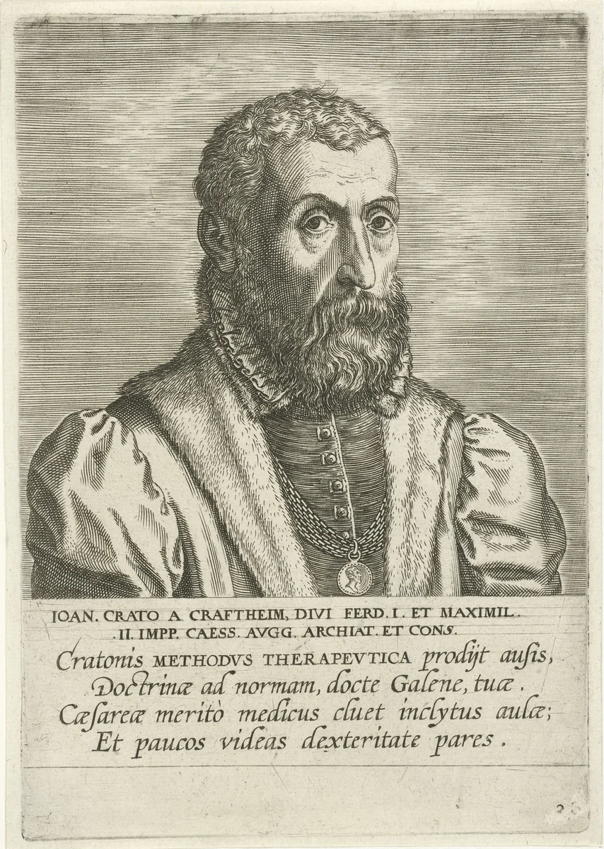 Portret van Johannes Crato by Philips Galle, print, 1587-1606