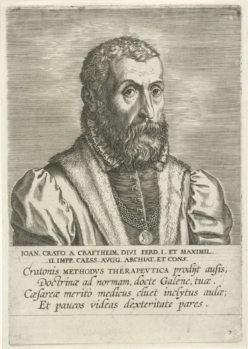 Portret van Johannes Crato by Philips Galle, print, 1587-1606