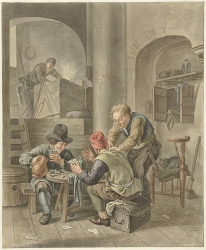 De Kaartspelers by Abraham Delfos, drawing, 1741-1820