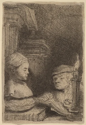 Man Drawing from a Cast by Rembrandt van Rijn, print, 1641