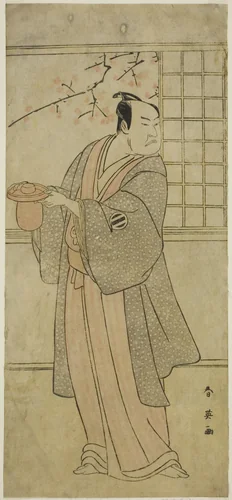 The Actor Kataoka Nizaemon VII as Yoshidaya Kizaemon in the Play Edo Sunago Kichirei Soga, Performed at the Miyako Theater in the First Month, 1795 by Katsukawa Shun'ei (勝川春英), print, 1790-1800