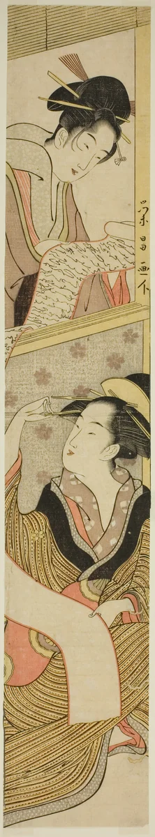 Two Beauties Reading a Letter by Chokosai Eisho, print, 1775-1805