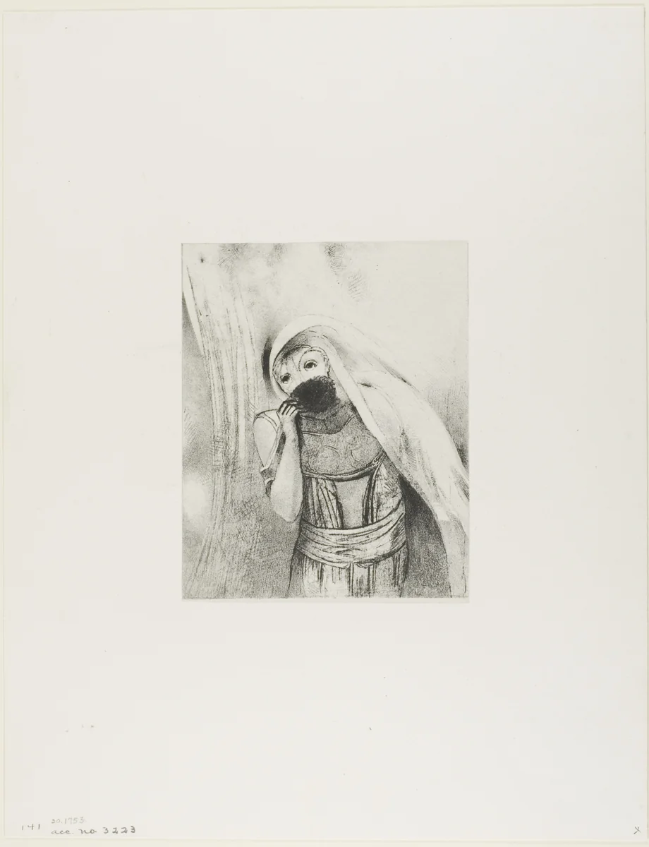 She Draws From Her Bosom a Sponge, Perfectly Black, and Covers it With Kisses, plate 8 of 24 by Odilon Redon, print, 1896