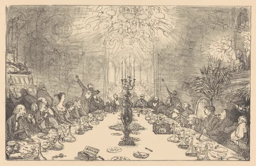 Het banket van de "Hollandsche Tekenmaatschappij" by Marius Bauer, print, 1896