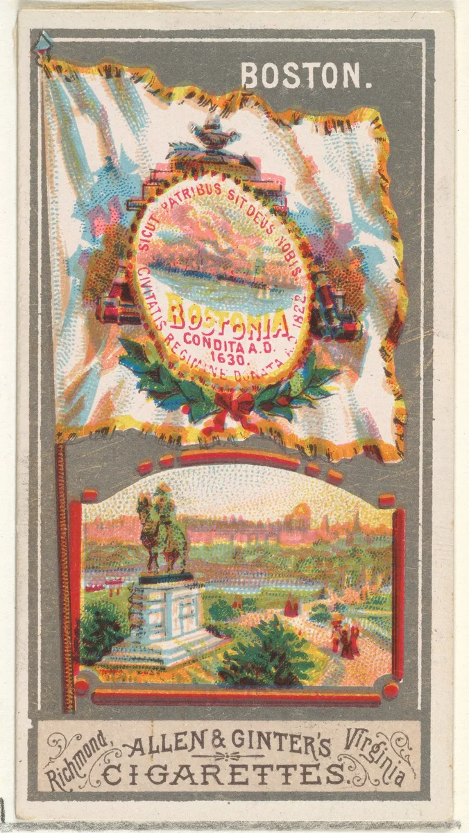 Boston, from the City Flags series (N6) for Allen & Ginter Cigarettes Brands by Allen & Ginter, print, 1887