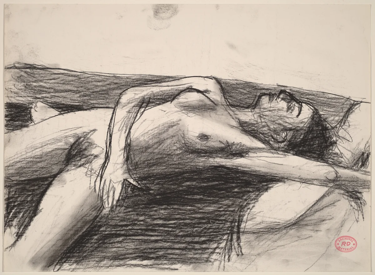 Untitled [reclining nude with her left arm above her head] by Richard Diebenkorn, drawing, 1955-1967