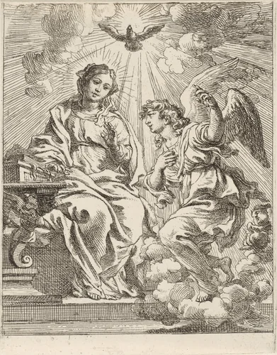 Annunciatie by Cornelis Schut, print, 1618-1655