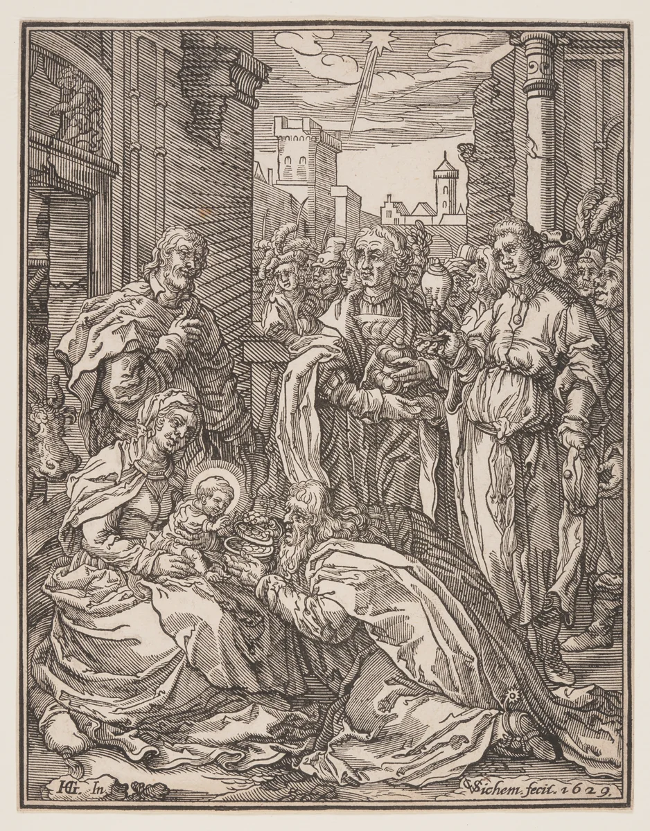 Adoration of the Magi by Christoffel van Sichem, print, 1629