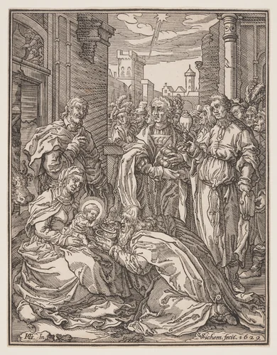 Adoration of the Magi by Christoffel van Sichem, print, 1629