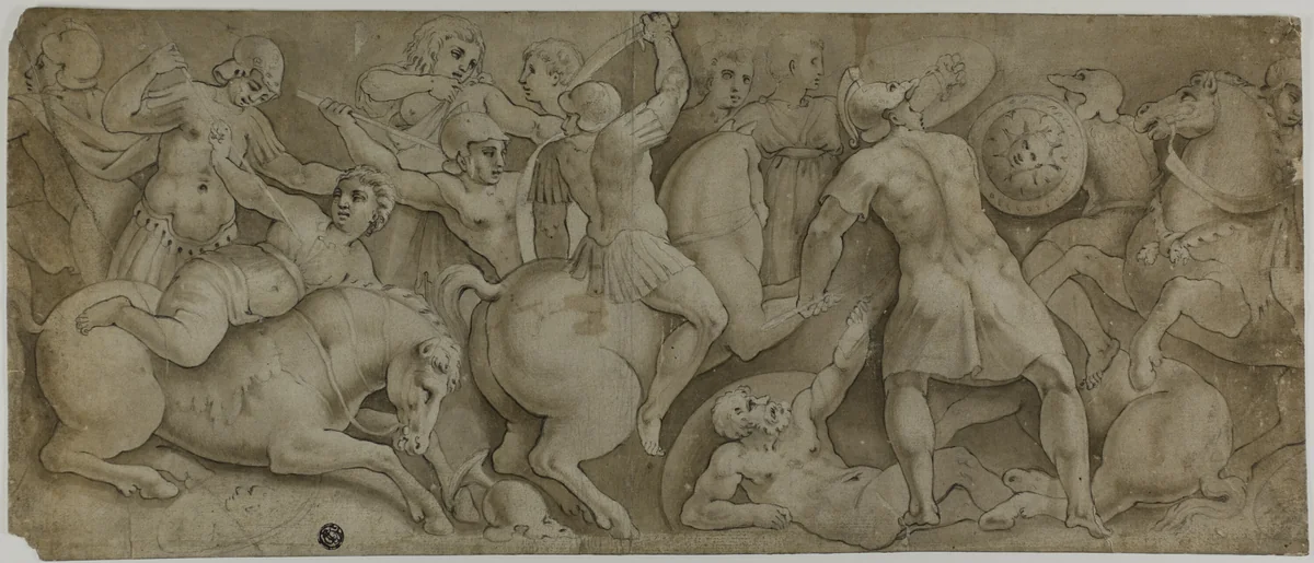 Battle of the Amazons by Polidoro Caldara, drawing, 1519-1543