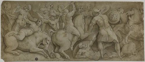 Battle of the Amazons by Polidoro Caldara, drawing, 1519-1543