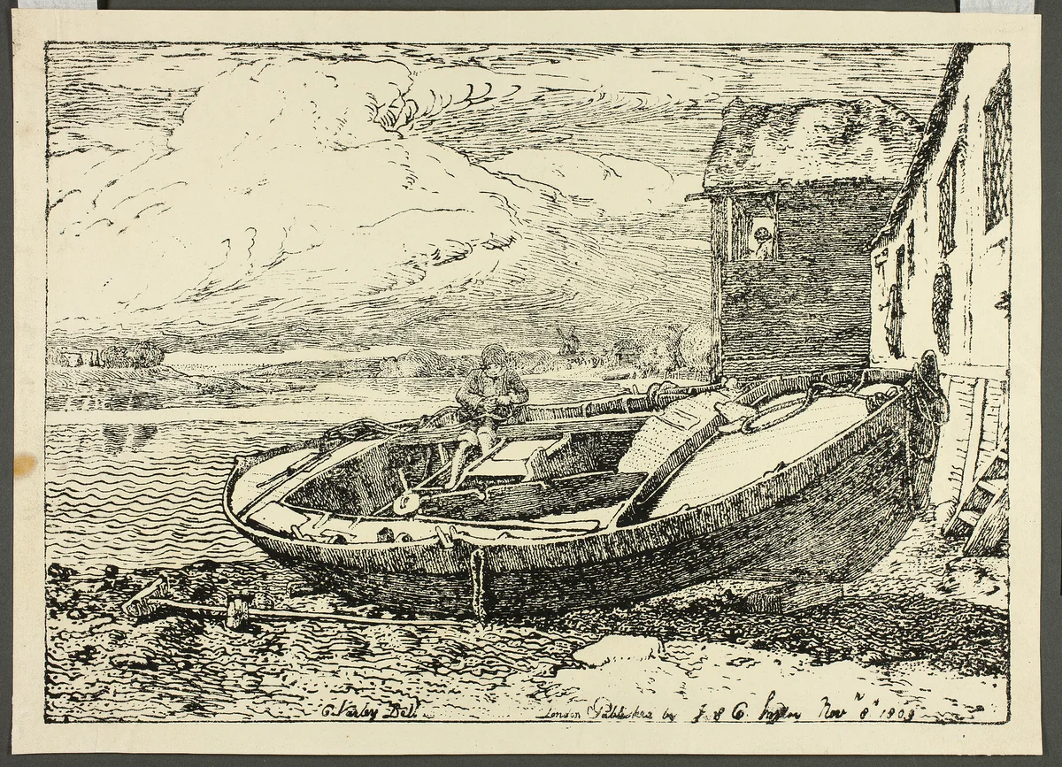 A Boy Sitting on a Banked Vessel by Cornelius Varley, print, 1809