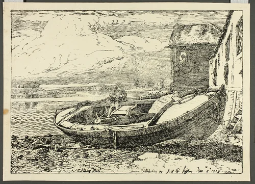 A Boy Sitting on a Banked Vessel by Cornelius Varley, print, 1809