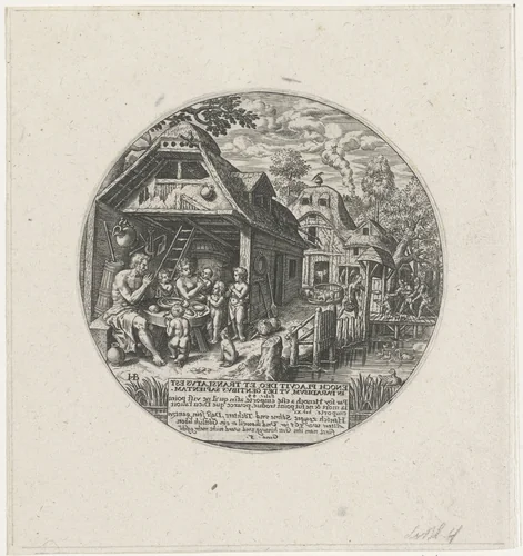 Henoch en zijn familie in gebed voor de maaltijd by Unknown, print, 1583-1615