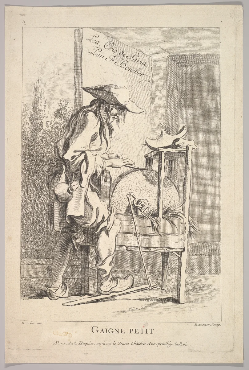 Frontispiece: Gaigne Petit, plate 1 from "Le Cris de Paris" (The Cries of Paris) by Simon Ravenet, print, 1721-1774