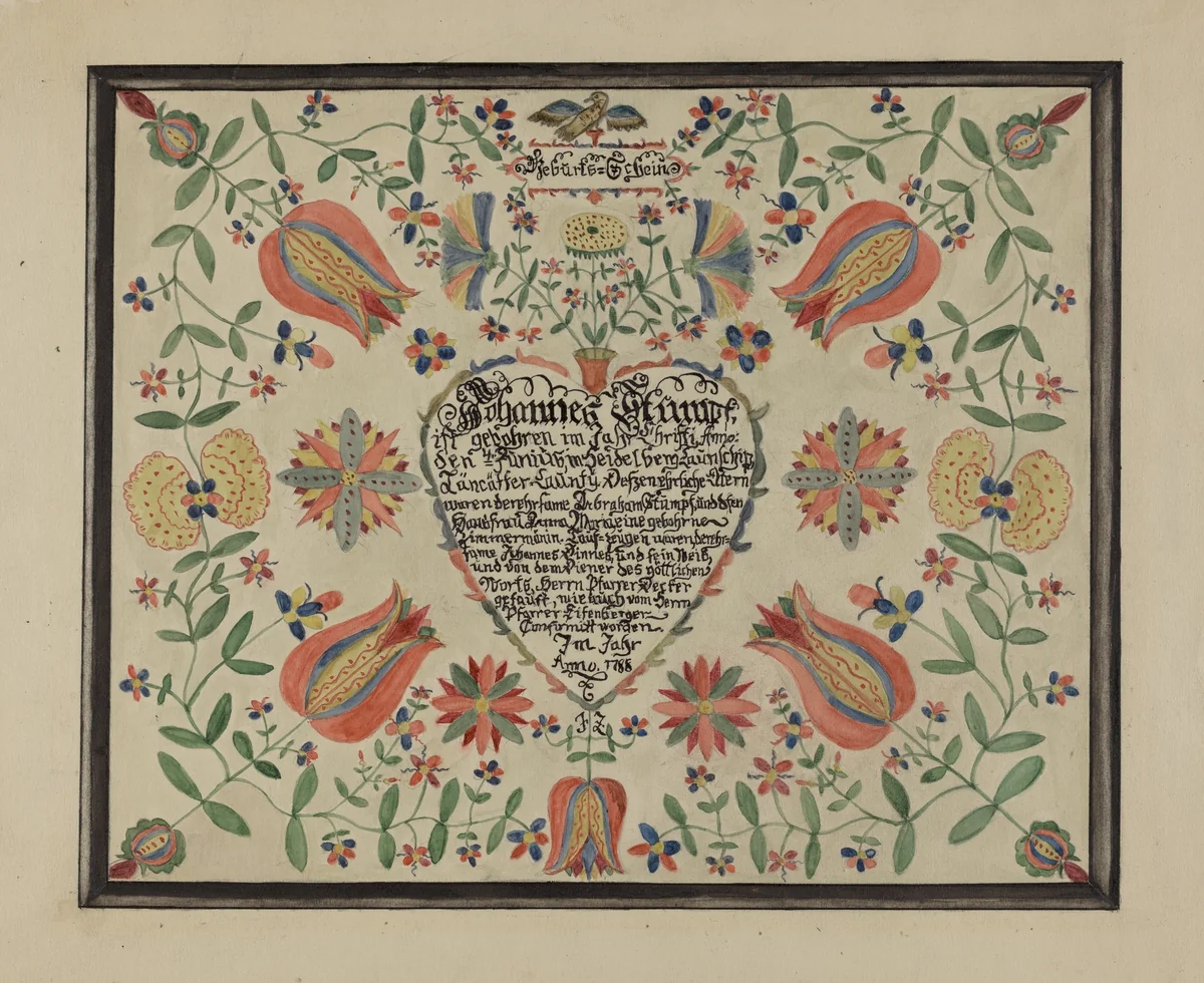 Certificate, Birth and Baptismal; (Fractur) by Ruth Thomson, index of american design, 1936