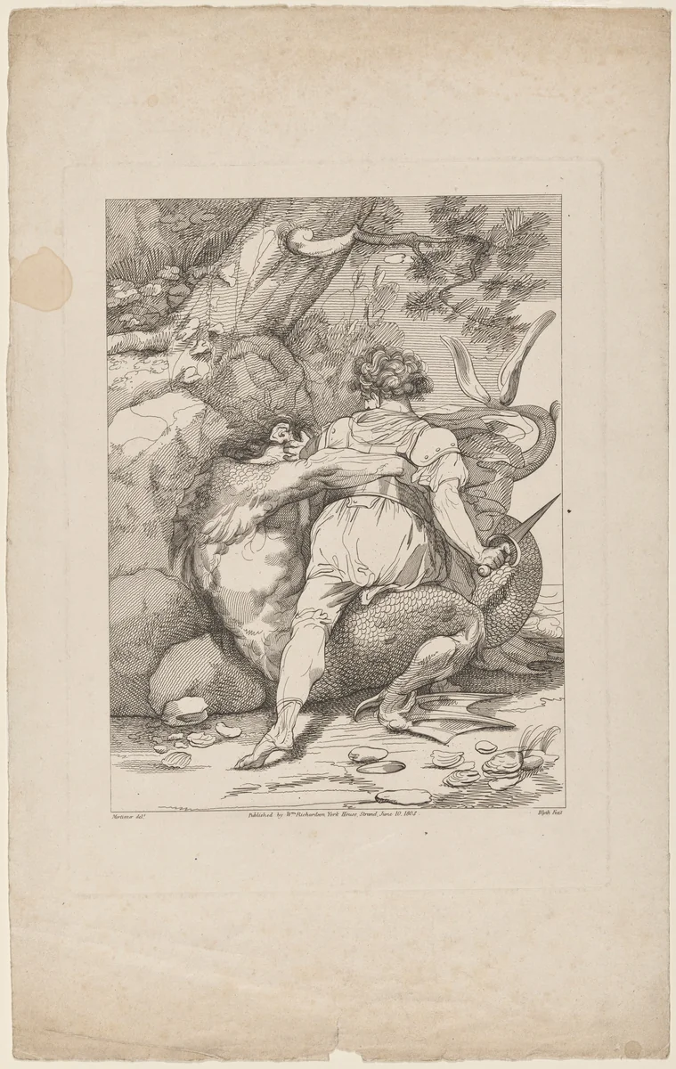 Man Attacking a Monster by Robert Blyth, print, 1803
