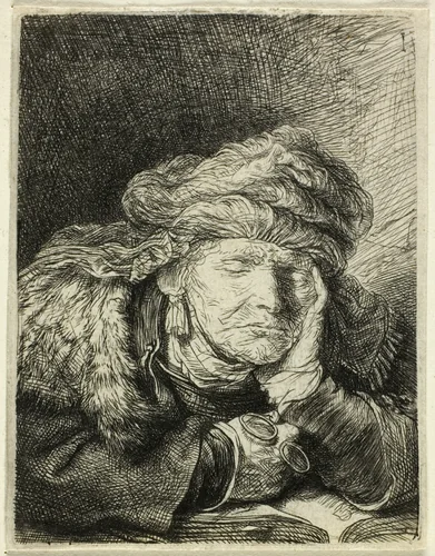 Old Woman Sleeping by Rembrandt van Rijn, print, 1631-1641
