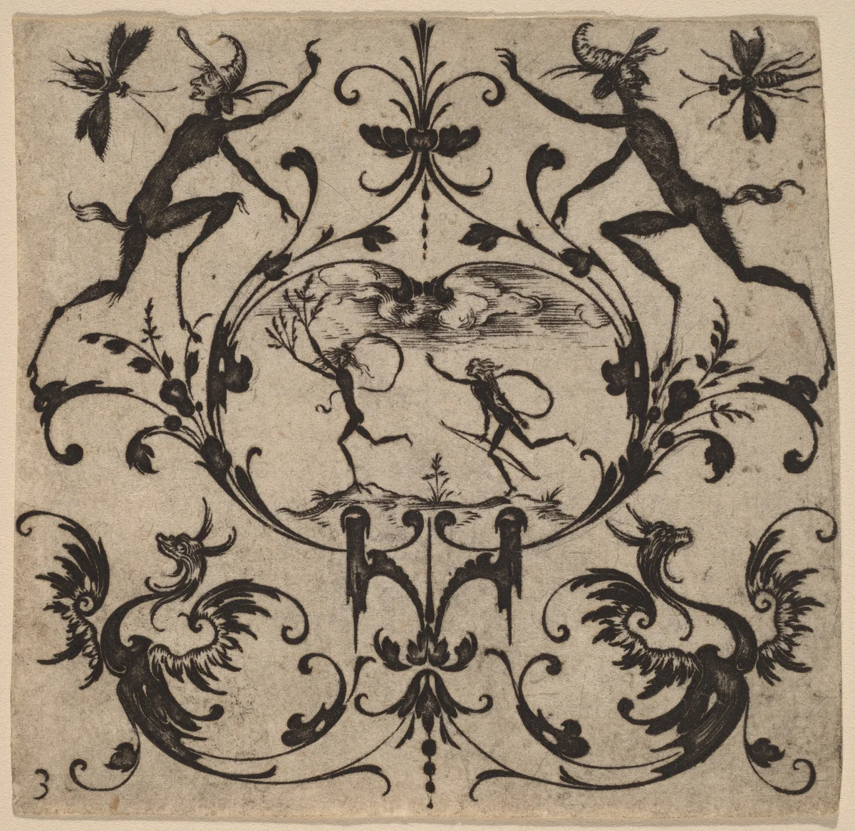 Ornament with Grotesque by Master CR, print, 1616