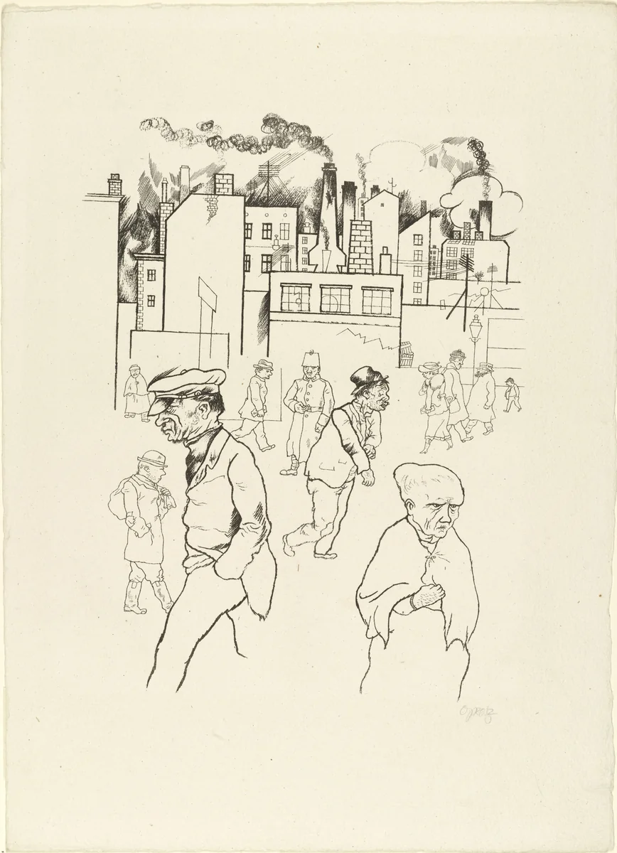 Outside the Factories from In the Shadows (Im Schatten) by George Grosz, print, 1920