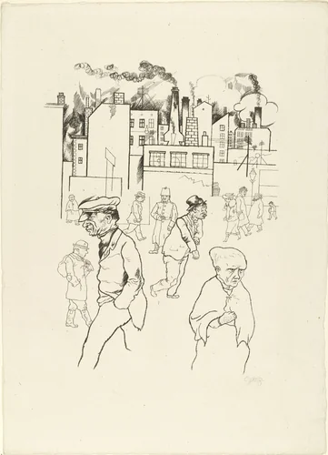 Outside the Factories from In the Shadows (Im Schatten) by George Grosz, print, 1920