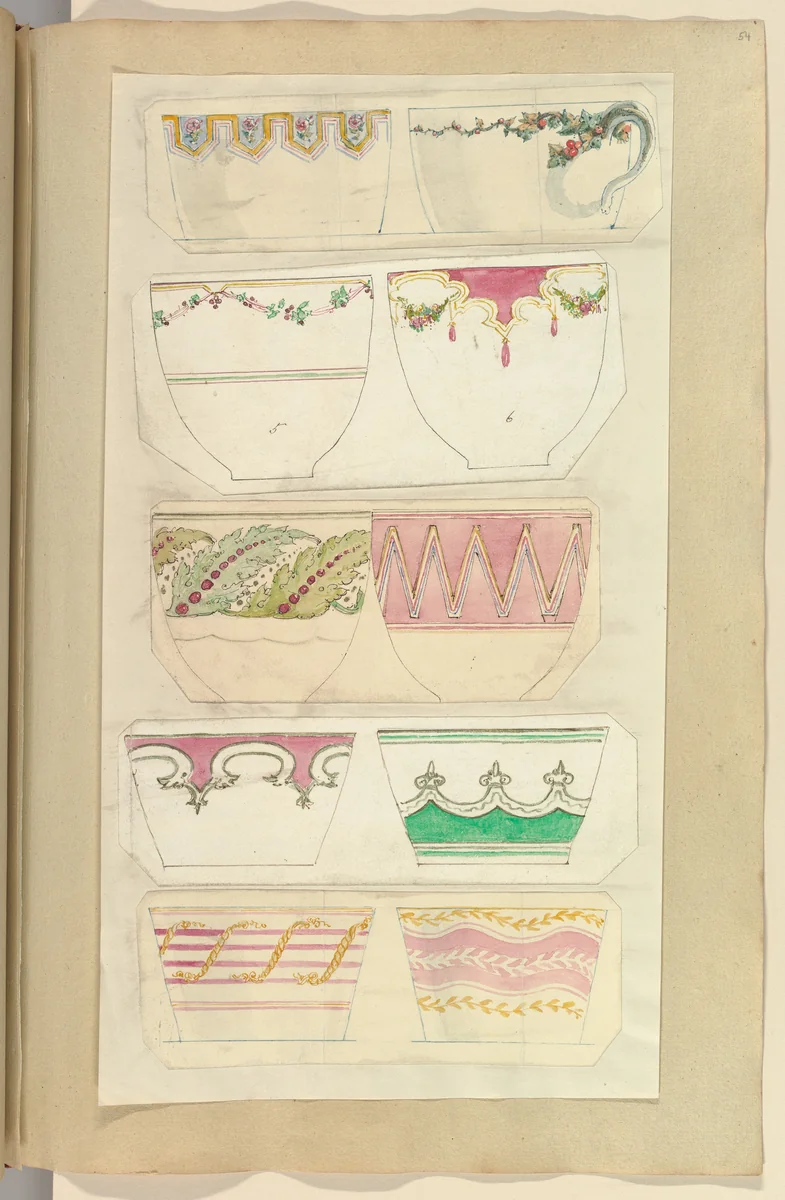 Ten Designs for Decorated Cups by Alfred Forrester, drawing, 1845-1855