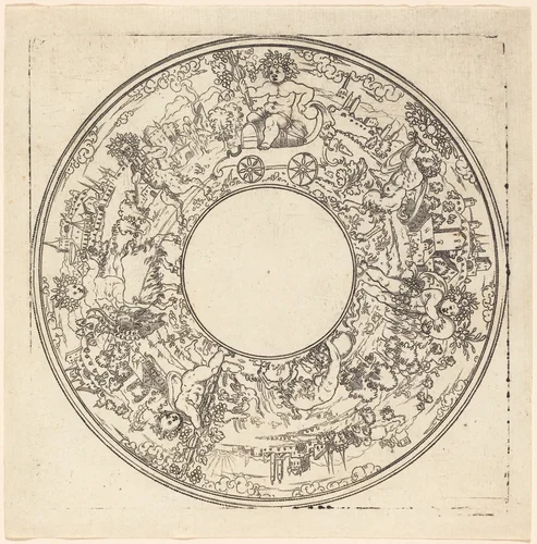 Bacchus Riding in a Wagon by Jonas Silber, print, 1572-1589