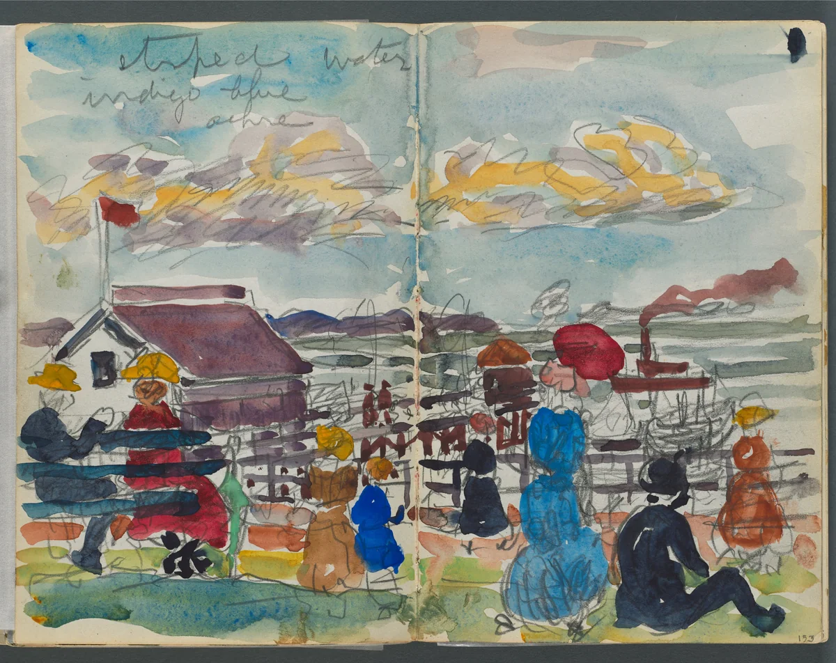 Sketchbook, The Dells, N° 127, page 152 & 153: Figures on a Coast by Maurice Prendergast, book, 1919-1921