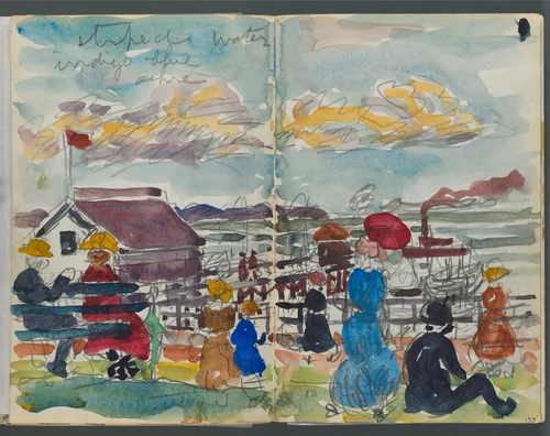 Sketchbook, The Dells, N° 127, page 152 & 153: Figures on a Coast by Maurice Prendergast, book, 1919-1921