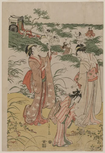 Women Chasing Crickets on an Autumn Moor by Chōbunsai Eishi (鳥文斎栄之), print, 1785-1795