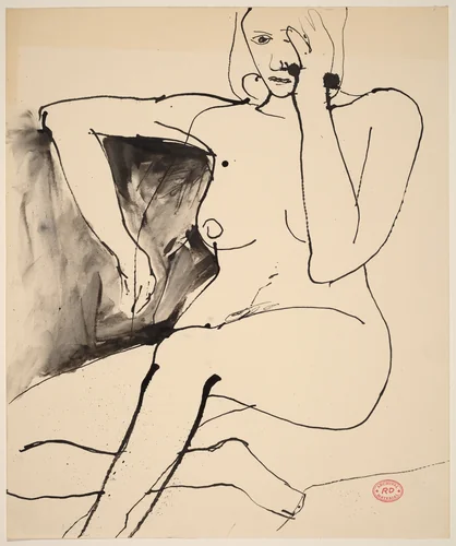 Untitled [seated nude covering the side of her face with her hand] by Richard Diebenkorn, drawing, 1955-1967